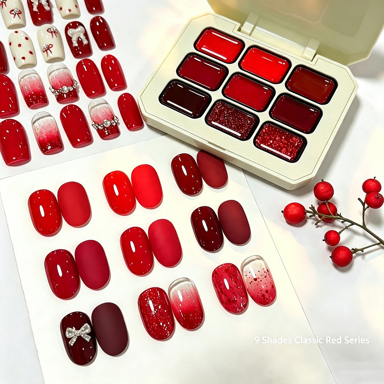 Resin Glitter Pack - 9 Colors Classic Red Solid Nail