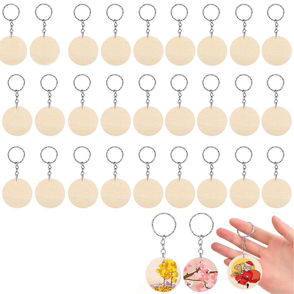 Wood Ring Blank - 180PCS Blank Round-Shaped Wooden Keychain Set