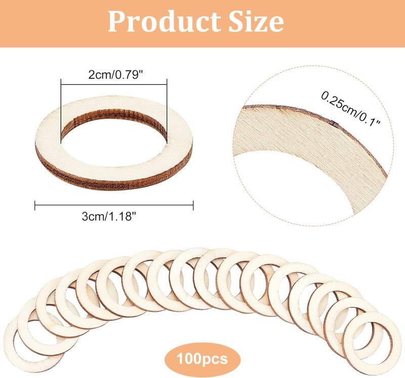 100 Pcs 30mm Natural Wood Ring - огляд і ціна Wood Ring Blank